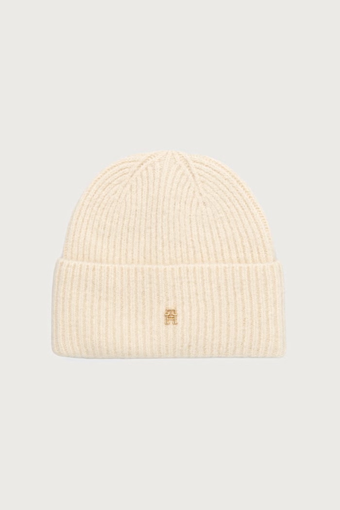 Tommy Hilfiger Czapka beanie damska z wełną beżowy AW0AW19104