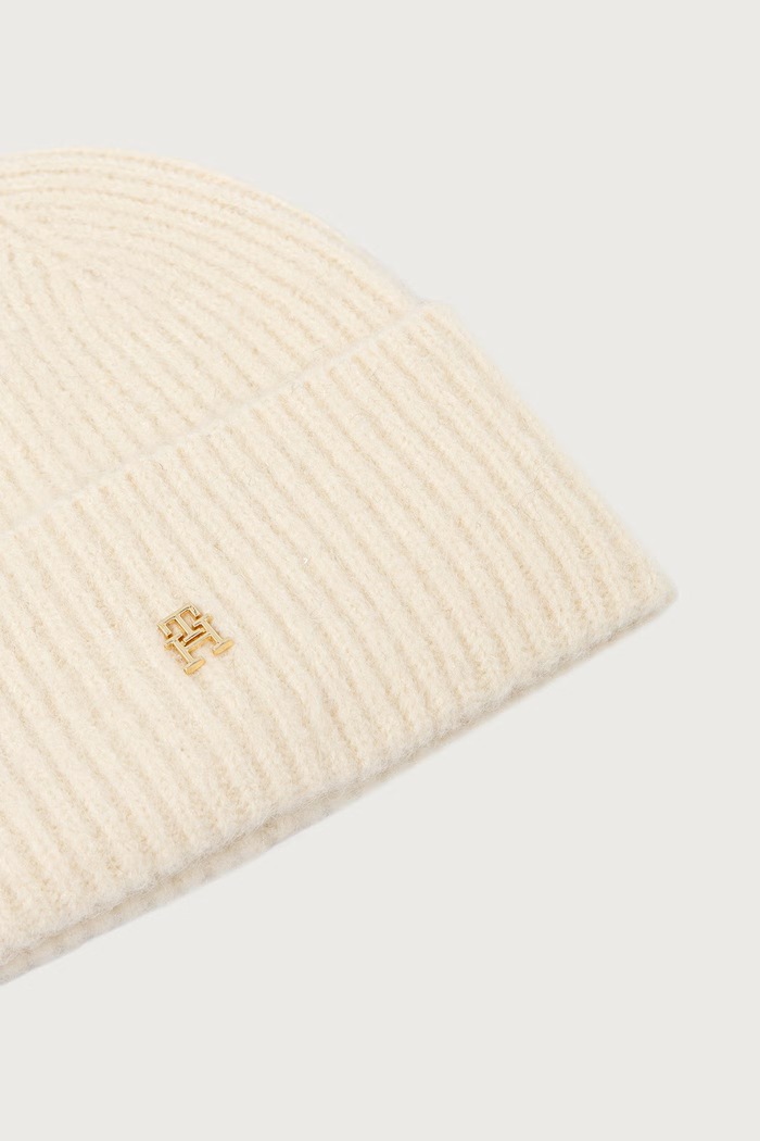 Tommy Hilfiger Czapka beanie damska z wełną AW0AW19104 beżowy AW26