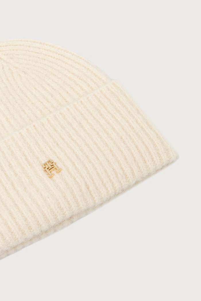 Tommy Hilfiger Czapka beanie damska z wełną AW0AW19104 beżowy AW26