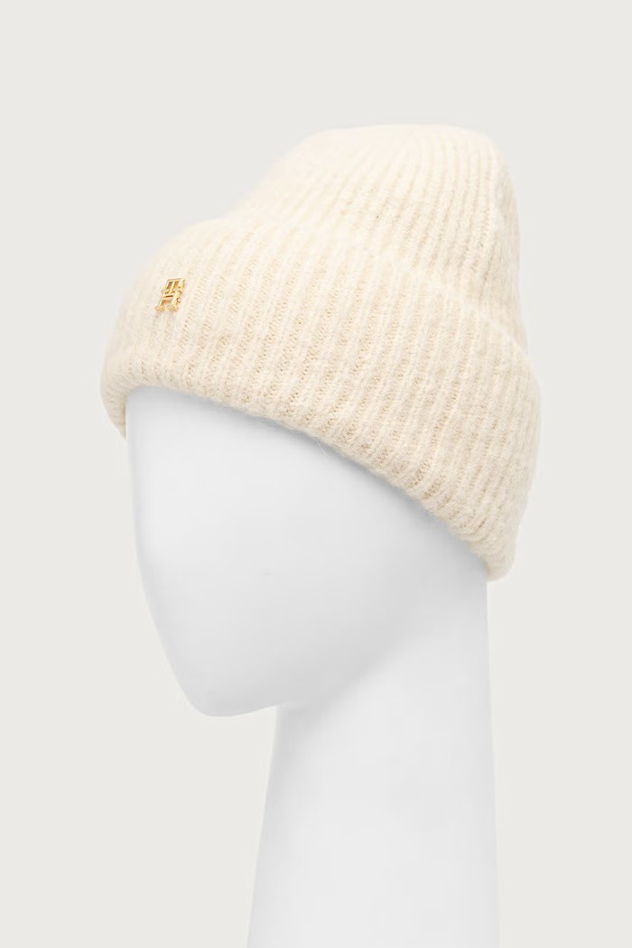 Akcesoria Tommy Hilfiger Czapka beanie damska z wełną AW0AW19104 beżowy
