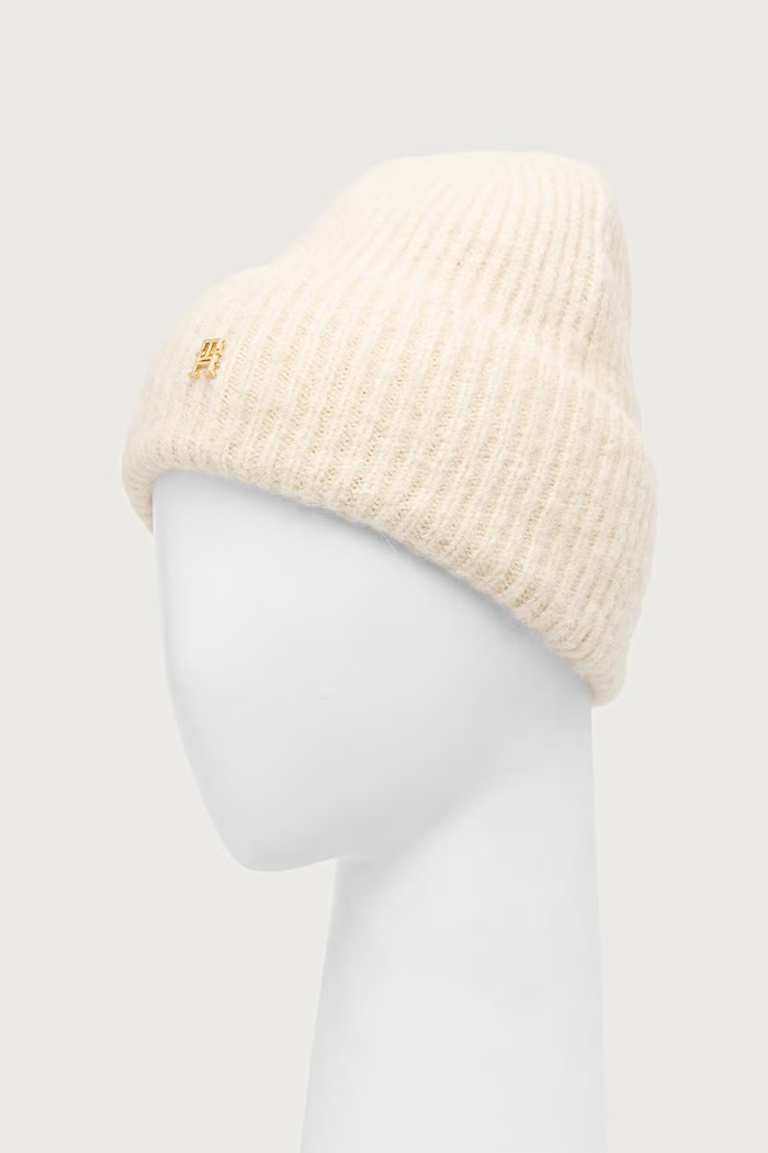 Akcesoria Tommy Hilfiger Czapka beanie damska z wełną AW0AW19104 beżowy