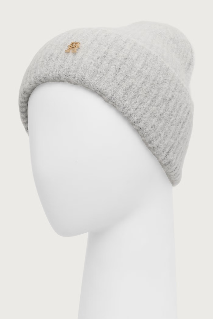 Tommy Hilfiger Beanie kapa ženska s vunom AW0AW19104 siva AW26