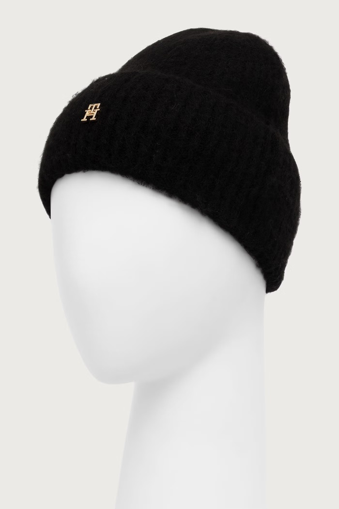 Tommy Hilfiger Czapka beanie damska z wełną AW0AW19104 czarny AW26