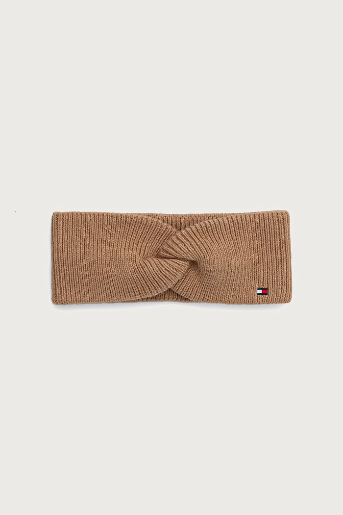 Tommy Hilfiger Opaska na głowę damska z dodatkiem wełny brązowy AW0AW19103