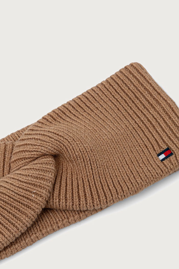 Tommy Hilfiger Opaska na głowę damska z dodatkiem wełny AW0AW19103 brązowy AW26