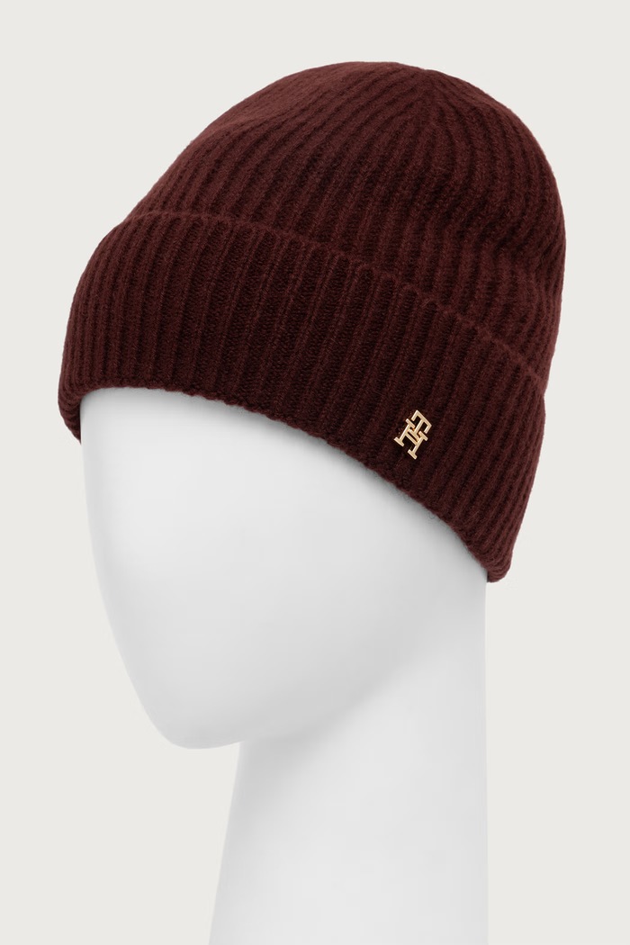 Tommy Hilfiger Czapka damska kaszmirowa AW0AW19098 bordowy AW26