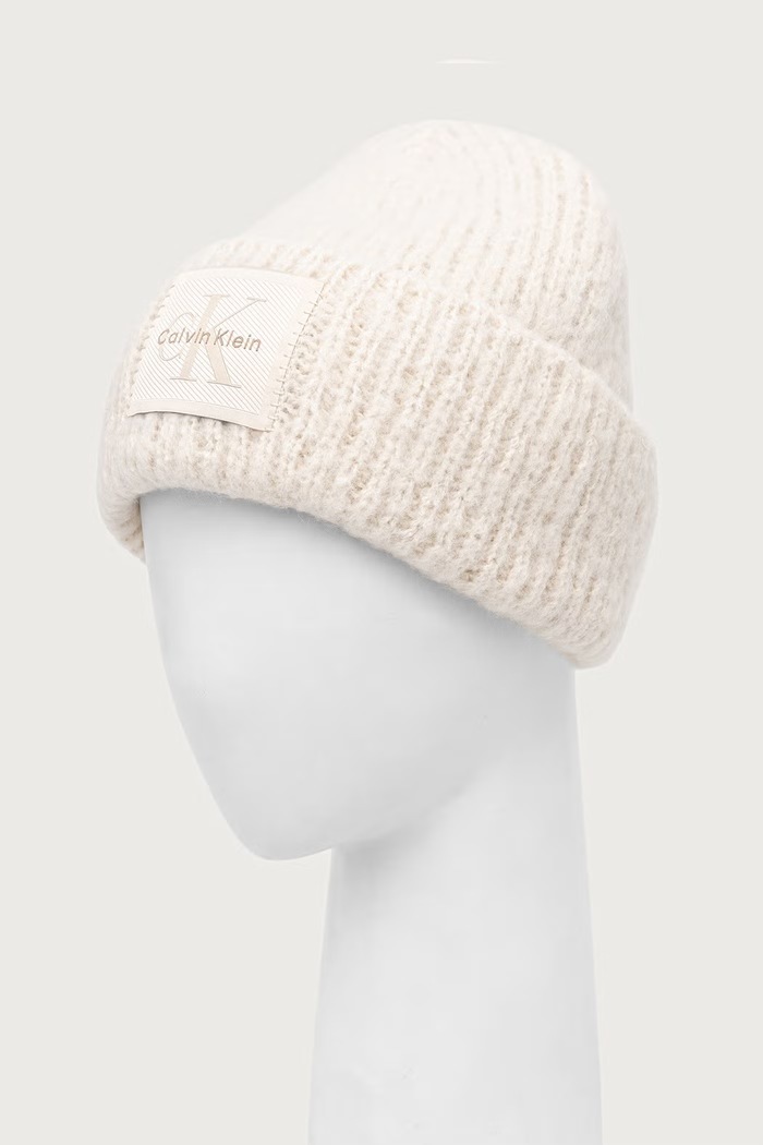 Doplnky Calvin Klein Čiapka beanie dámska s prímesou vlny LV04F8104G béžová