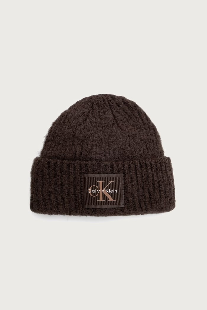 Calvin Klein Čiapka beanie dámska s prímesou vlny hnedá LV04F8104G