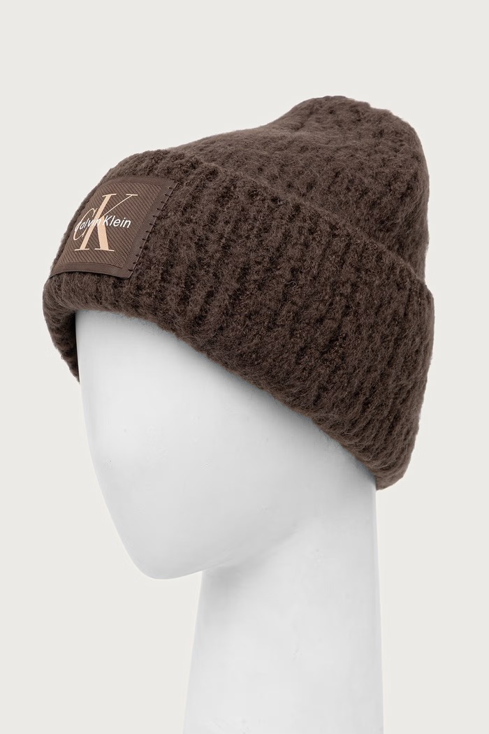 Doplnky Calvin Klein Čiapka beanie dámska s prímesou vlny LV04F8104G hnedá