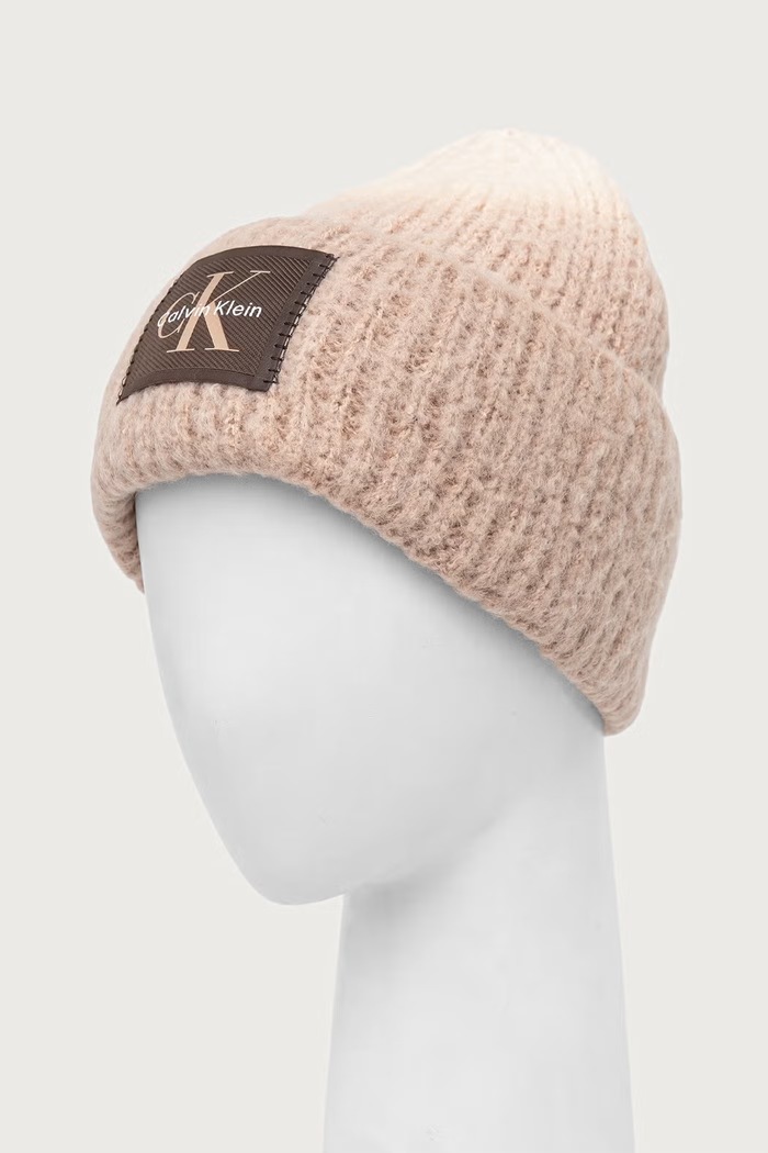 Doplnky Calvin Klein Čiapka beanie dámska s prímesou vlny LV04F8102G béžová