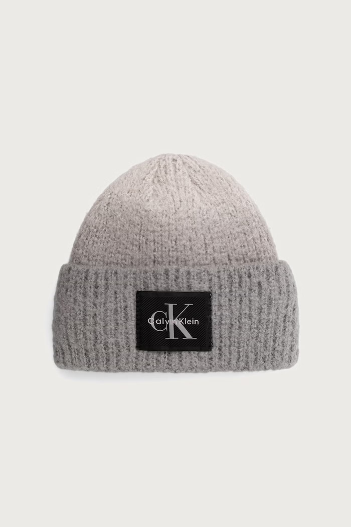 Calvin Klein Čiapka beanie dámska s prímesou vlny sivá LV04F8102G