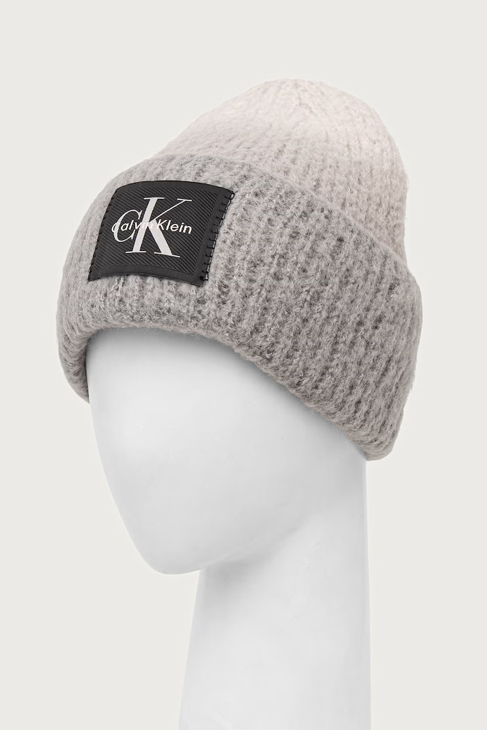 Doplnky Calvin Klein Čiapka beanie dámska s prímesou vlny LV04F8102G sivá