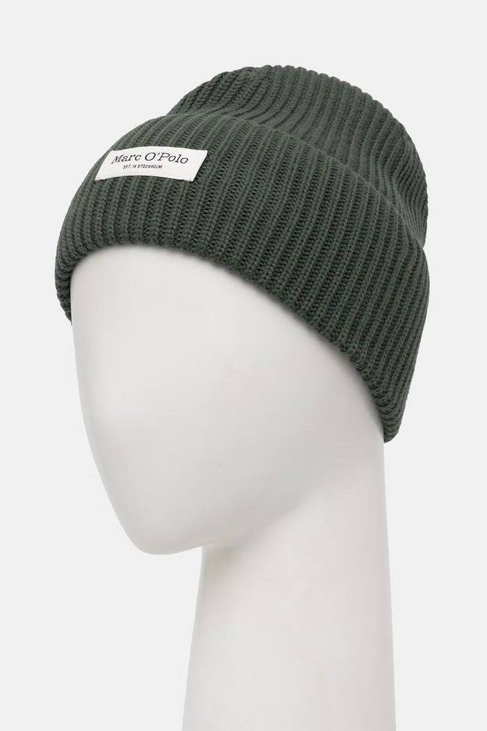 Marc O'Polo czapka damska bawełniana 5000012210 zielony AW26