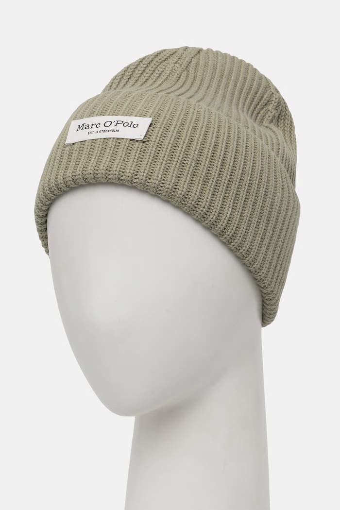Marc O'Polo czapka damska bawełniana 5000012210 zielony AW26