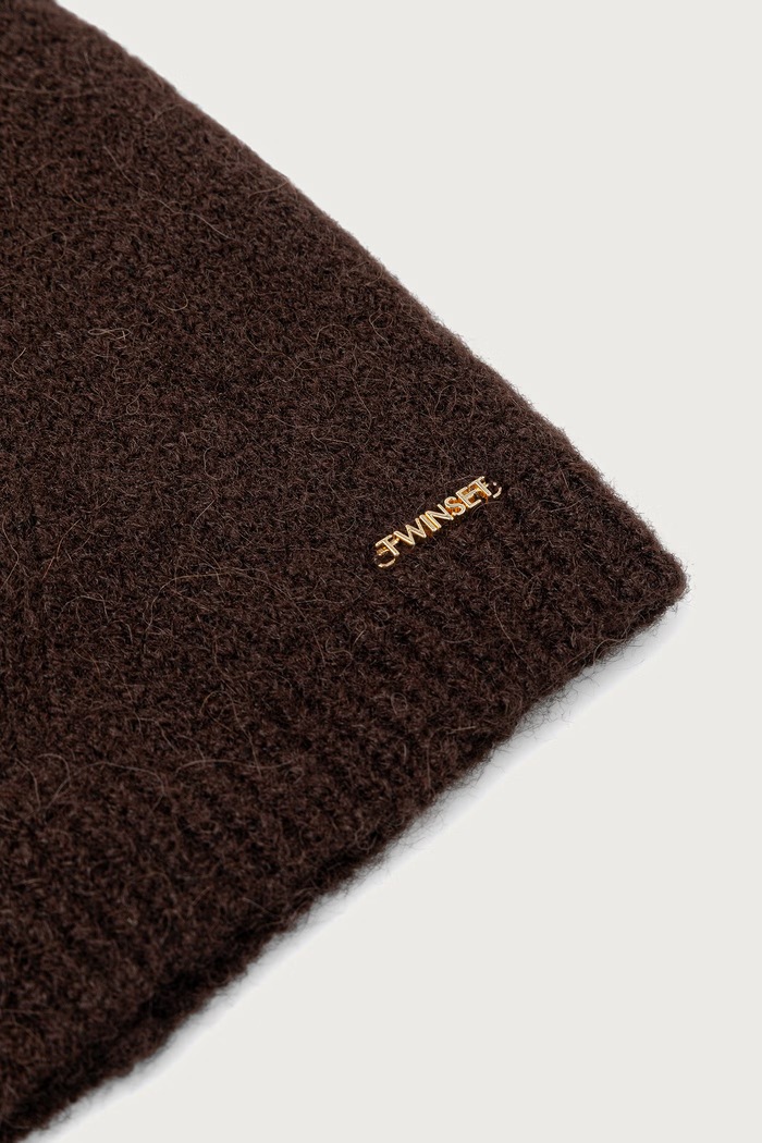 Twinset Kapa ženska z dodatkom volne 262TO5620 rjava AW26