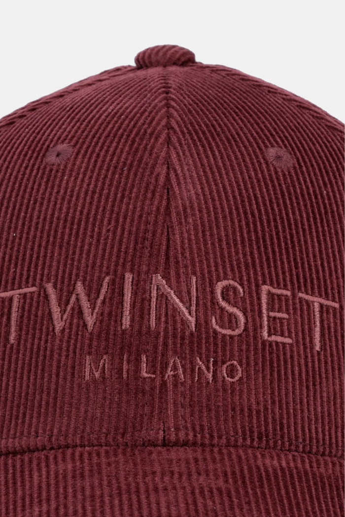 Twinset berretto con visiera da donna in velluto a coste 262TA4120 granata AW26