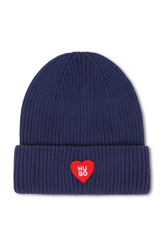 HUGO Czapka beanie dziecięca bawełniana granatowy G01325.52.54