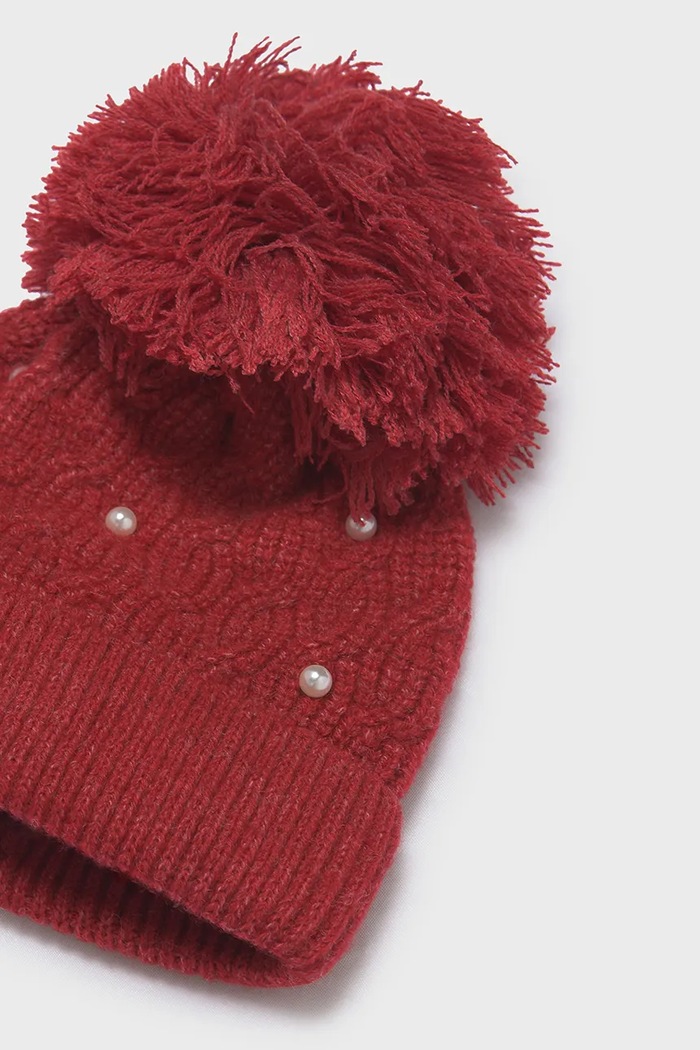 Mayoral шапка з помпоном дитяча з додаванням вовни 10308.6K.Mini.9BY2 червоний AW26