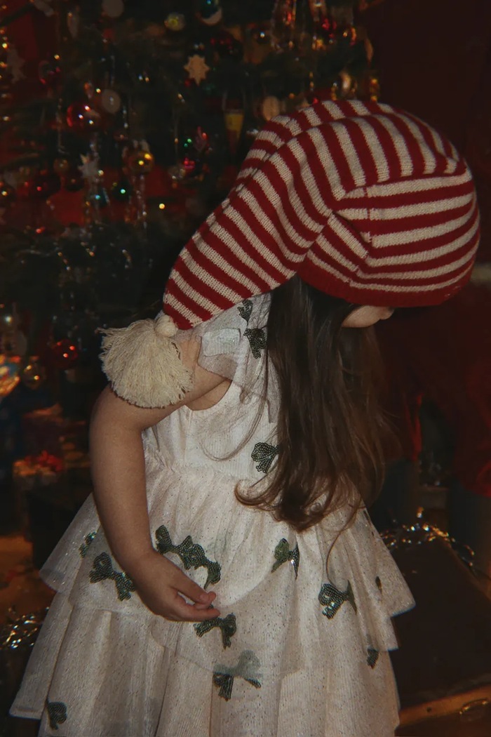 Czapka z pomponem dziecięca z wełną CHRISTMAS KNIT HAT Konges Sløjd KS106415.9BY2 czerwony