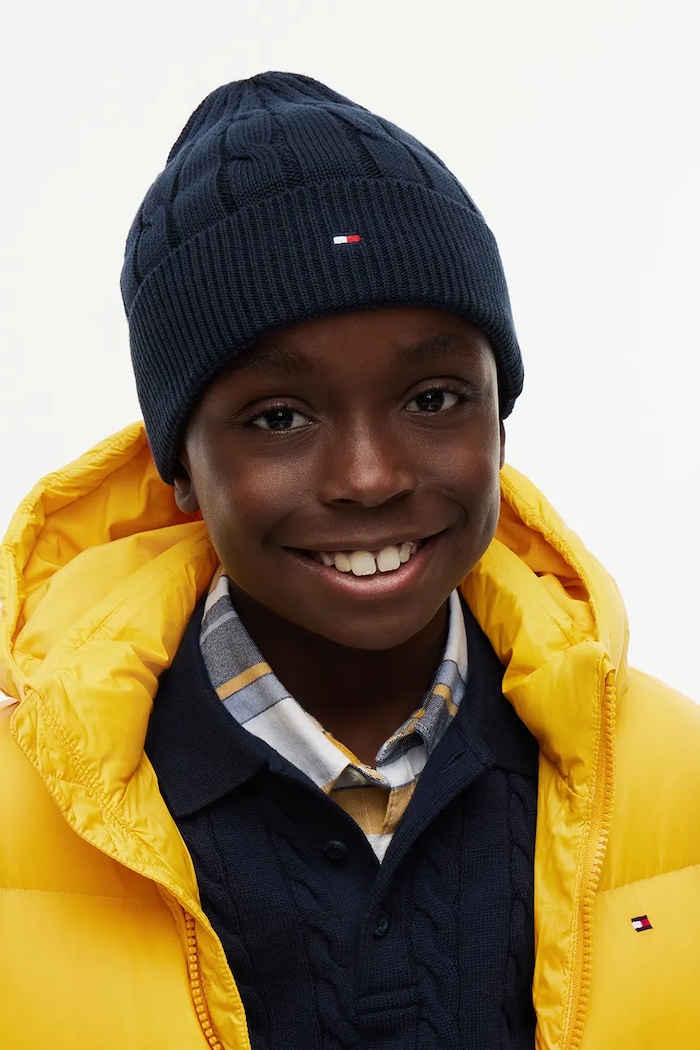 Шапка beanie за деца от памук Tommy Hilfiger тъмносин KA0KA00101.9BY2