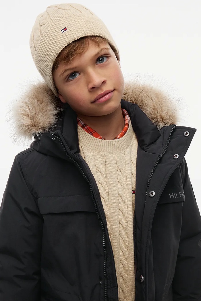 Tommy Hilfiger czapka beanie dziecięca bawełniana KA0KA00101.9BY2 beżowy