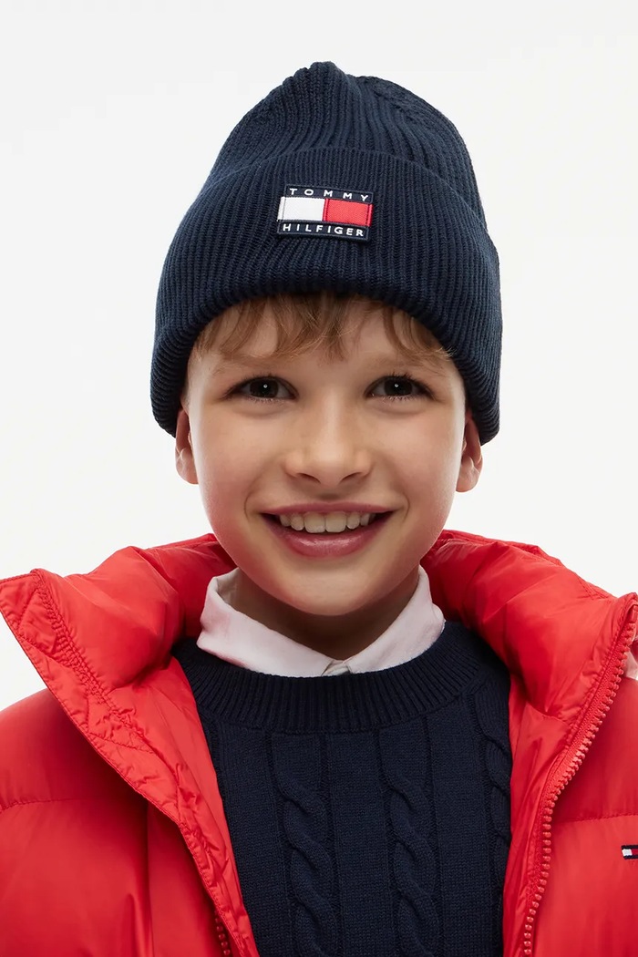 Tommy Hilfiger czapka beanie dziecięca bawełniana KA0KA00119.9BY2 granatowy