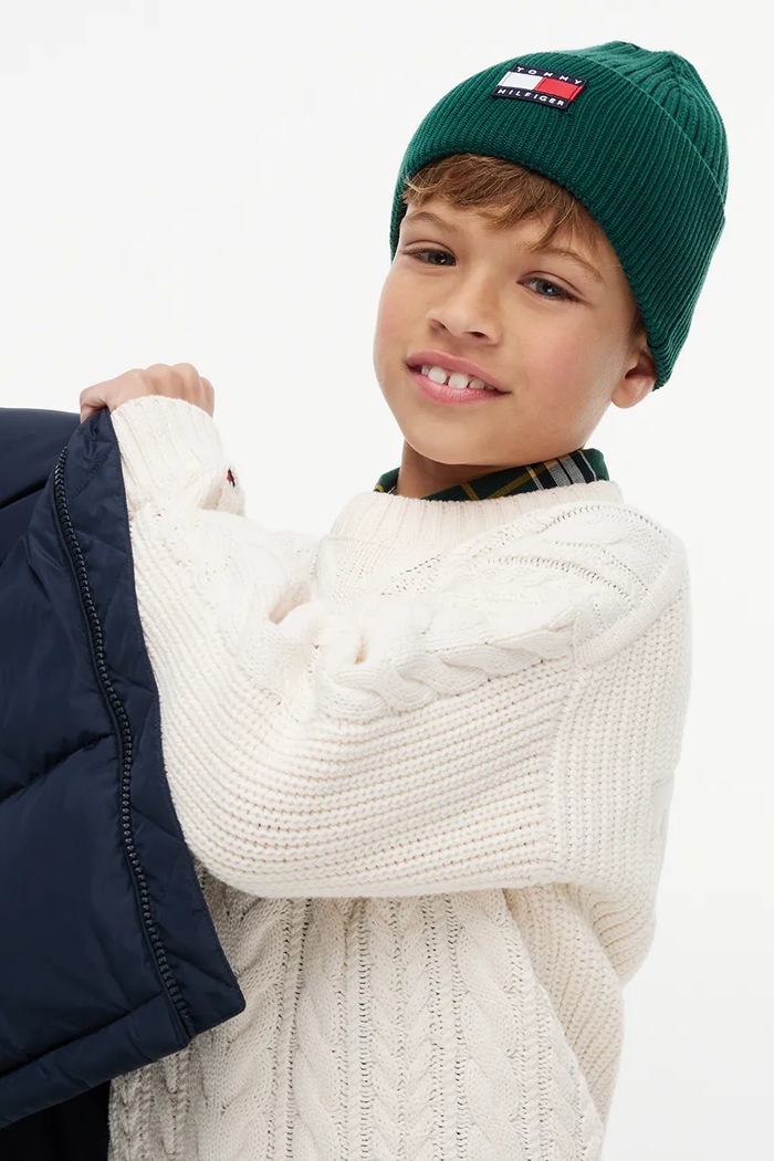 Czapka beanie dziecięca bawełniana Tommy Hilfiger zielony KA0KA00119.9BY2