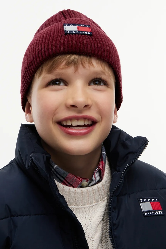 Tommy Hilfiger czapka beanie dziecięca bawełniana KA0KA00119.9BY2 bordowy