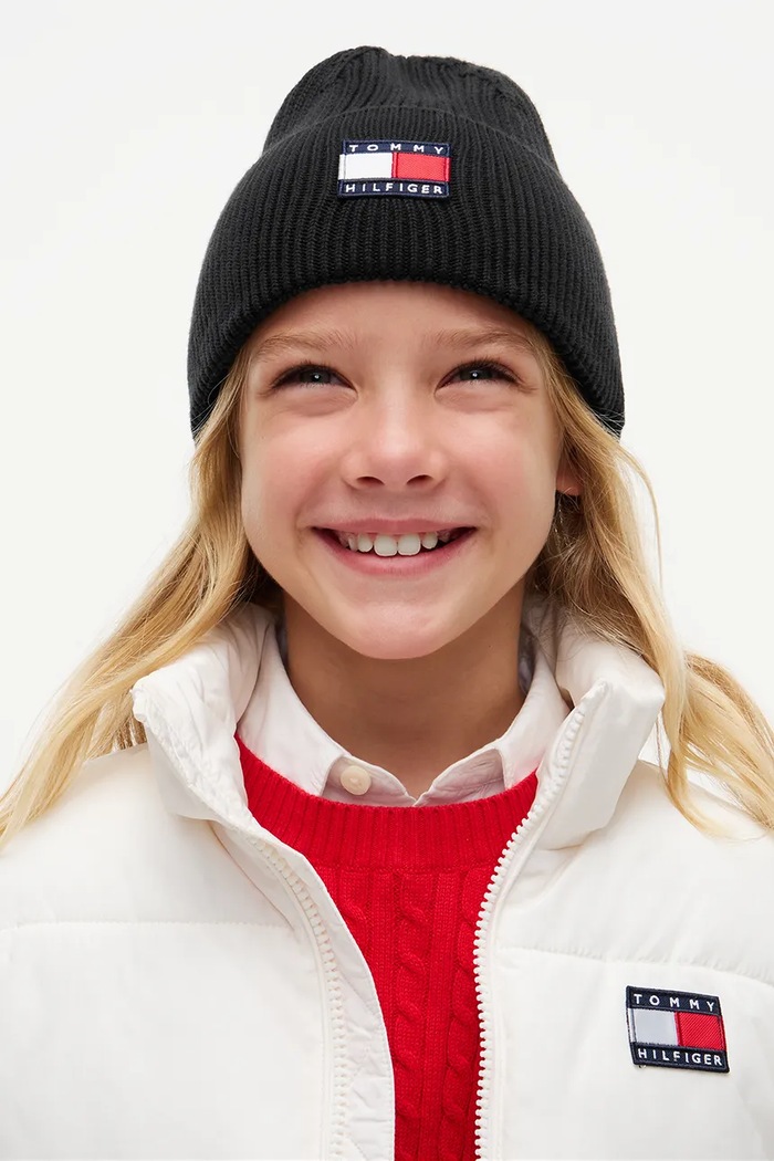 Czapka beanie dziecięca bawełniana Tommy Hilfiger czarny KA0KA00119.9BY2