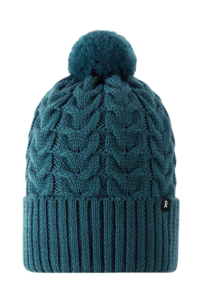 Reima Czapka z pomponem dziecięca z wełną merino Routii turkusowy 5300088C.9BY2