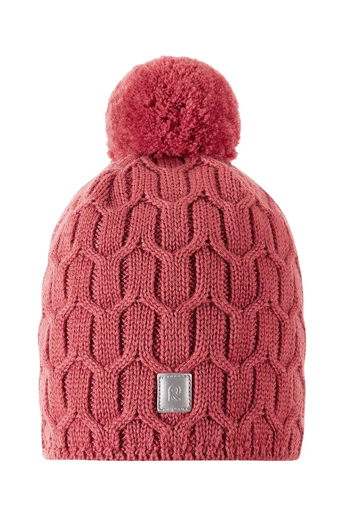 Reima Czapka z pomponem dziecięca z wełny merino Nyksund czerwony 5300066B.9BY2
