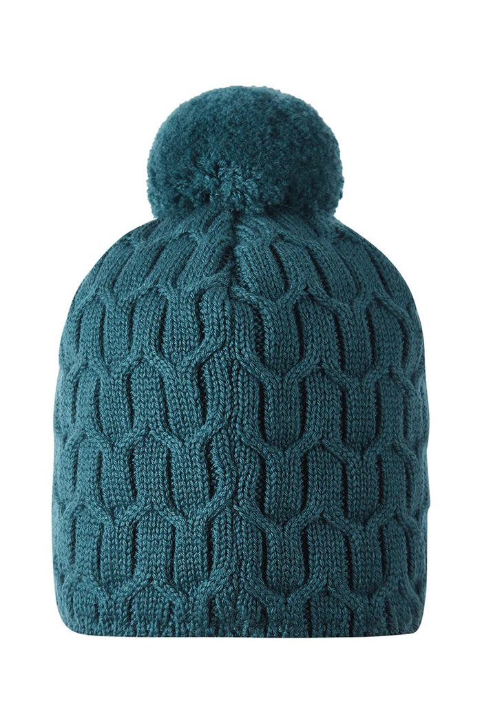 Reima Czapka z pomponem dziecięca z wełny merino Nyksund 5300066B.9BY2 turkusowy AW26