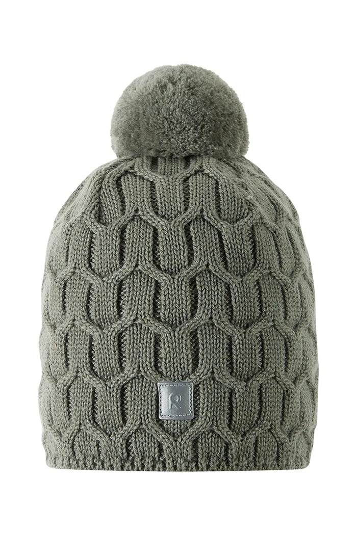 Reima Czapka z pomponem dziecięca z wełny merino Nyksund zielony 5300066B.9BY2