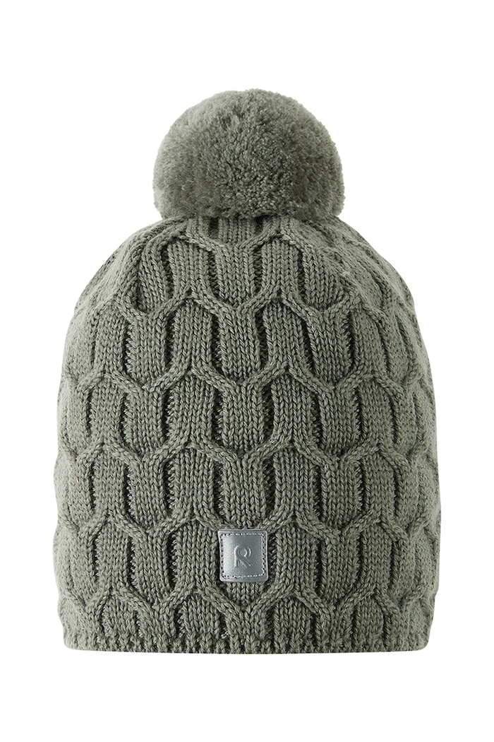 Reima Czapka z pomponem dziecięca z wełny merino Nyksund zielony 5300066B.9BY2