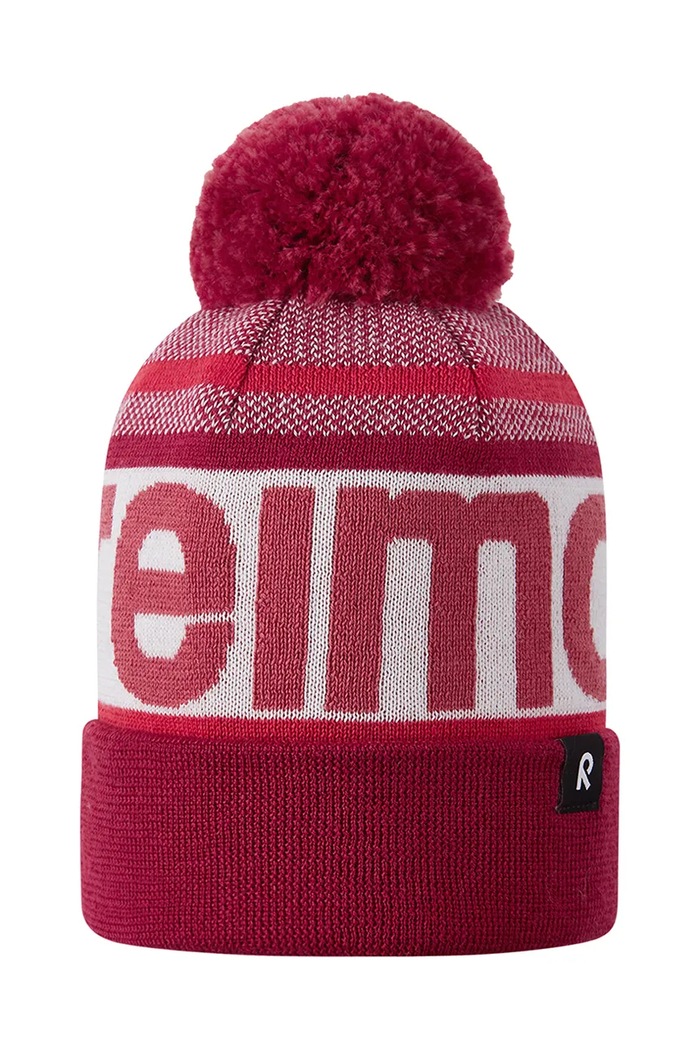 Reima Czapka z pomponem dziecięca z wełną merino Taasko 5300058B.9BY2 czerwony AW26