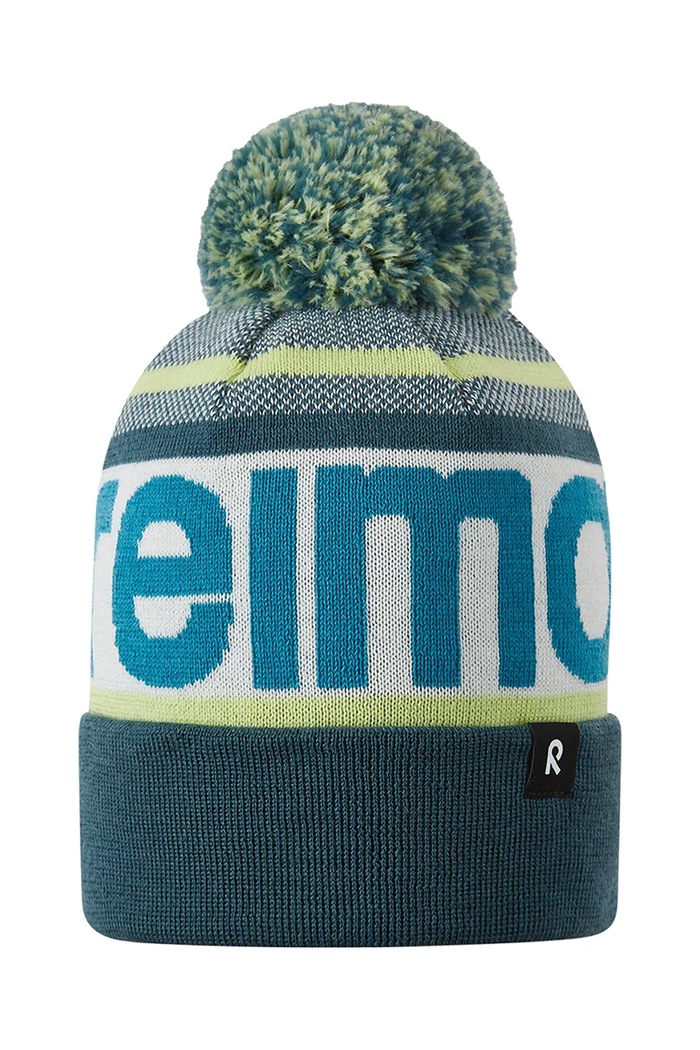 Reima Czapka z pomponem dziecięca z wełną merino Taasko turkusowy 5300058B.9BY2