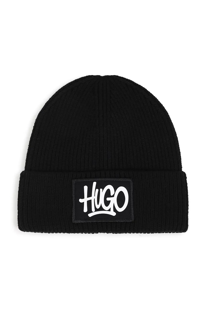 HUGO Pletená čepice dětská s bavlnou černá G01316.56.58