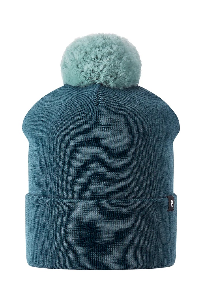 Reima czapka z pomponem dziecięca z wełną merino Omasi 5300351A.9BY2 turkusowy AW26
