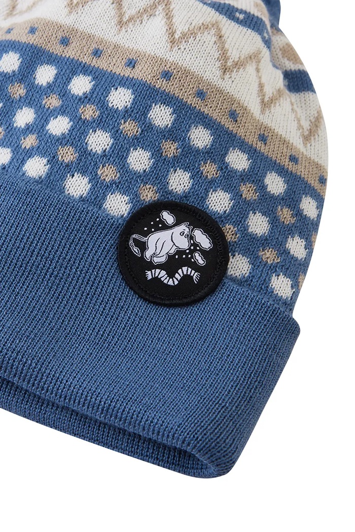 Chłopiec Reima czapka z pomponem dziecięca z wełną merino Moomin Flinga 5300133C.9BY2 niebieski