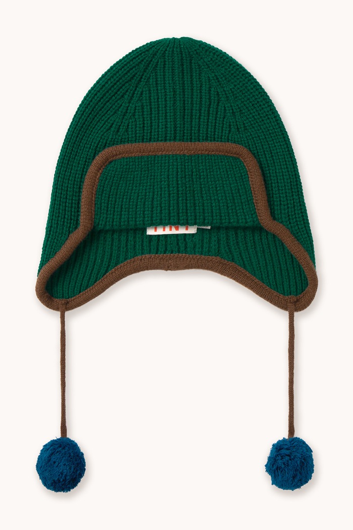 Tinycottons Czapka dziecięca wełniana POMPOM EARFLAP BEANIE zielony AW26.137