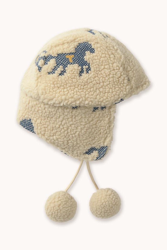 Chłopiec Tinycottons Czapka uszatka dziecięca HORSES SHERPA EARFLAP BEANIE AW26.248 beżowy