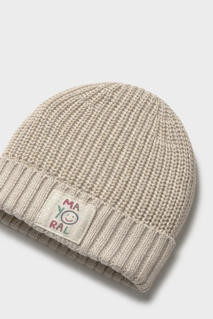 Mayoral Newborn pletená čepice dětská bavlněná 9129.2A.Newborn.9BY2 béžová AW26
