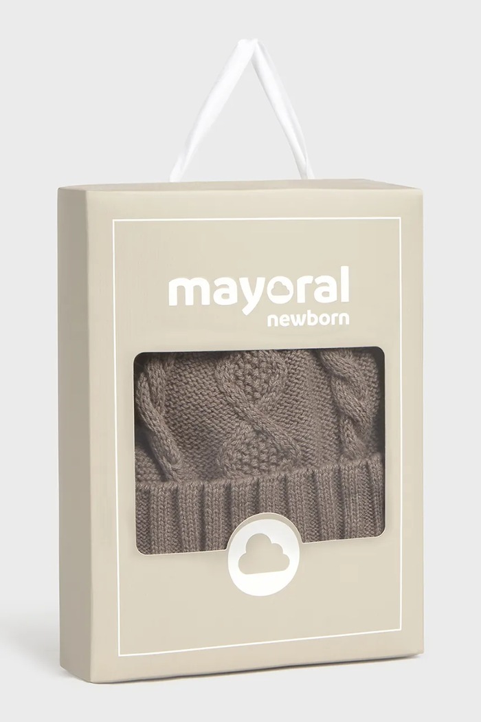 Mayoral Newborn Czapka z pomponem niemowlęca z bawełną 9120.1K.Newborn.9BY2 brązowy AW26