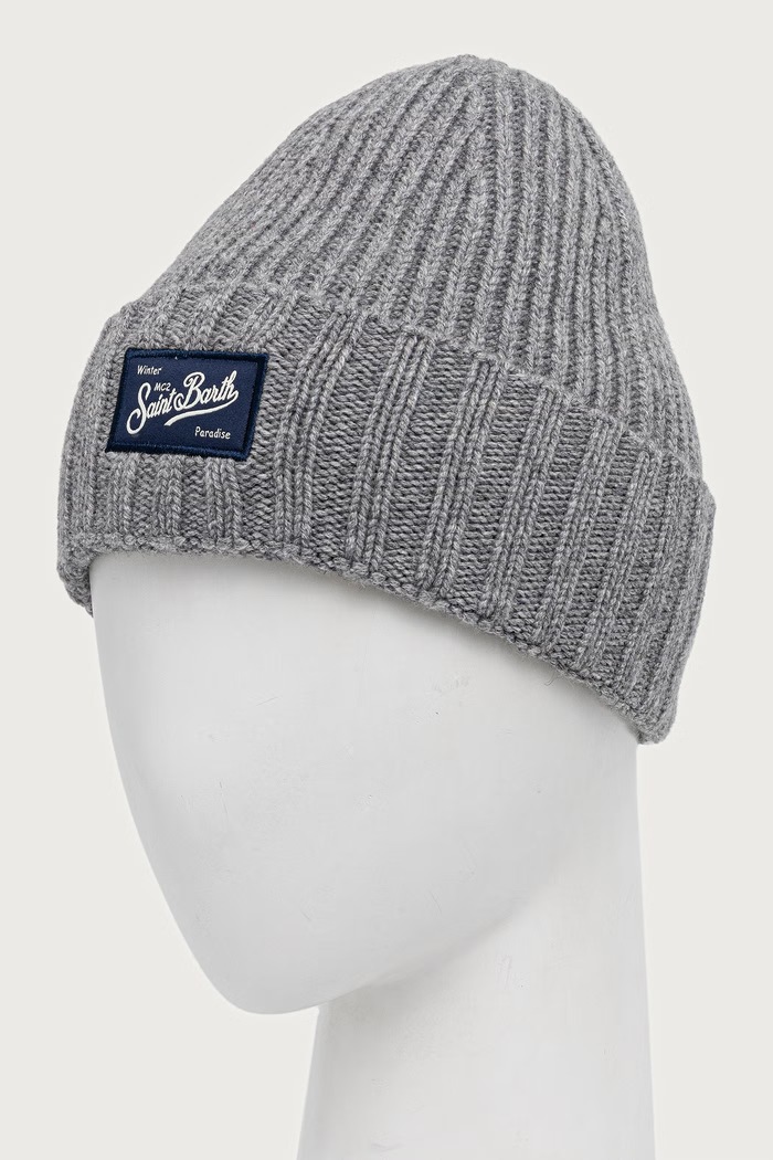 Doplnky MC2 Saint Barth Čiapka beanie pánska s vlnou SHLL002 sivá