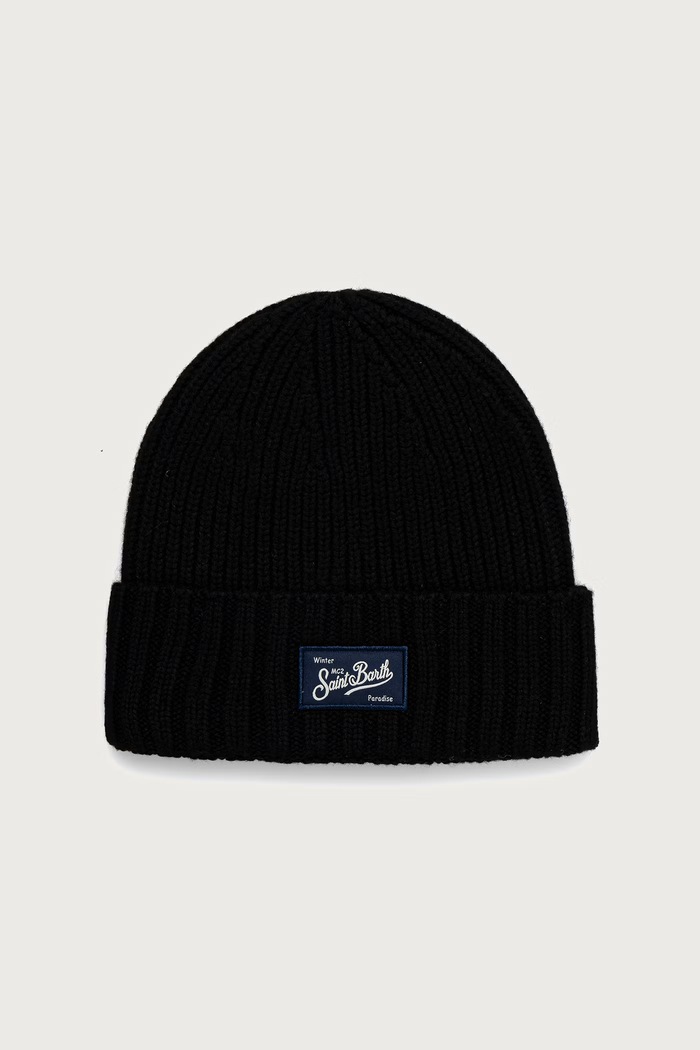 MC2 Saint Barth Čiapka beanie pánska s vlnou čierna SHLL002
