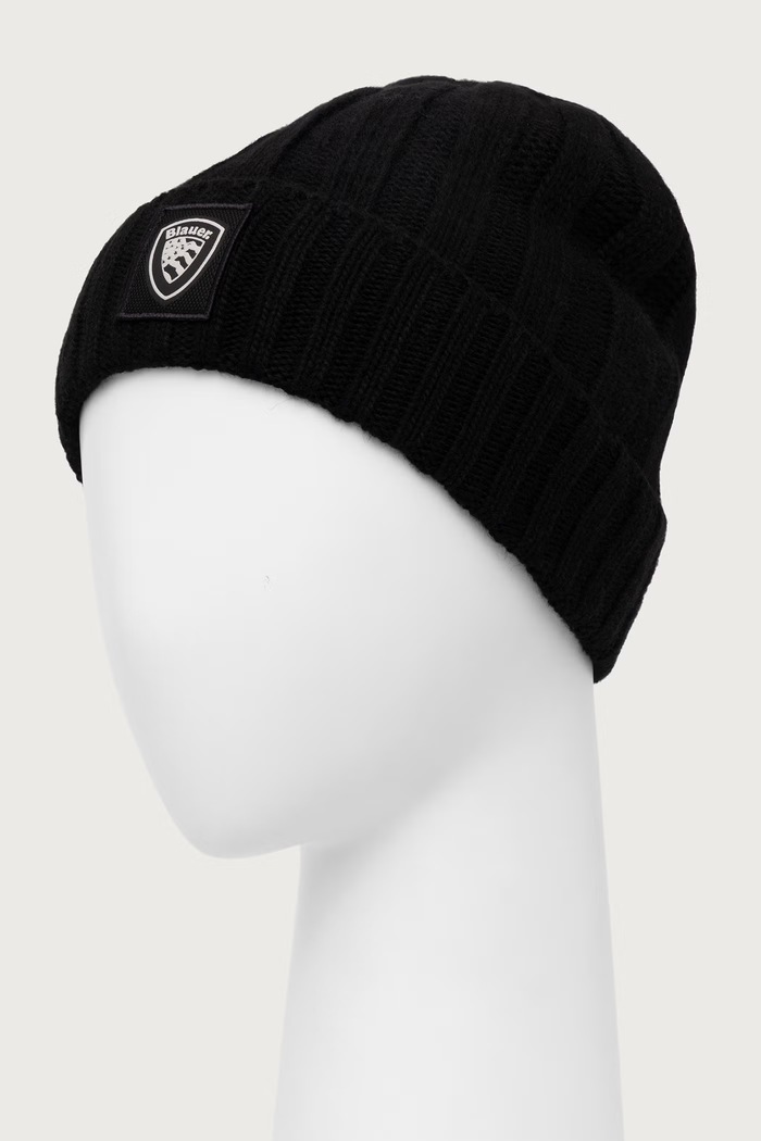 Blauer Czapka męska z dodatkiem wełny BLUA05559 czarny AW26