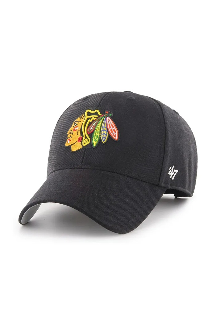 47 brand Czapka z daszkiem z dodatkiem wełny Chicago Blackhawks czarny H.MVP04WBV.BKC