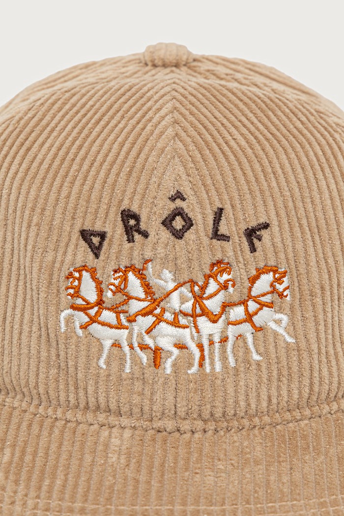 Drôle de Monsieur Czapka bejsbolówka męska sztruksowa Flat Drule Horses Embroidery M.CP219.CO336 beżowy AW26