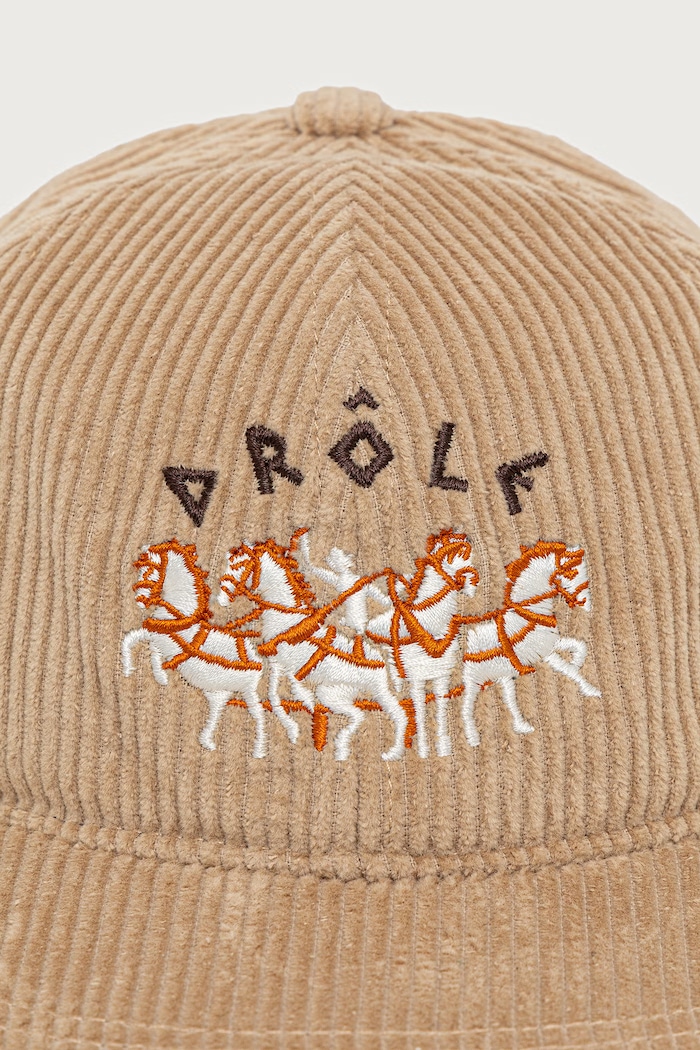 Drôle de Monsieur Czapka bejsbolówka męska sztruksowa Flat Drule Horses Embroidery M.CP219.CO336 beżowy AW26