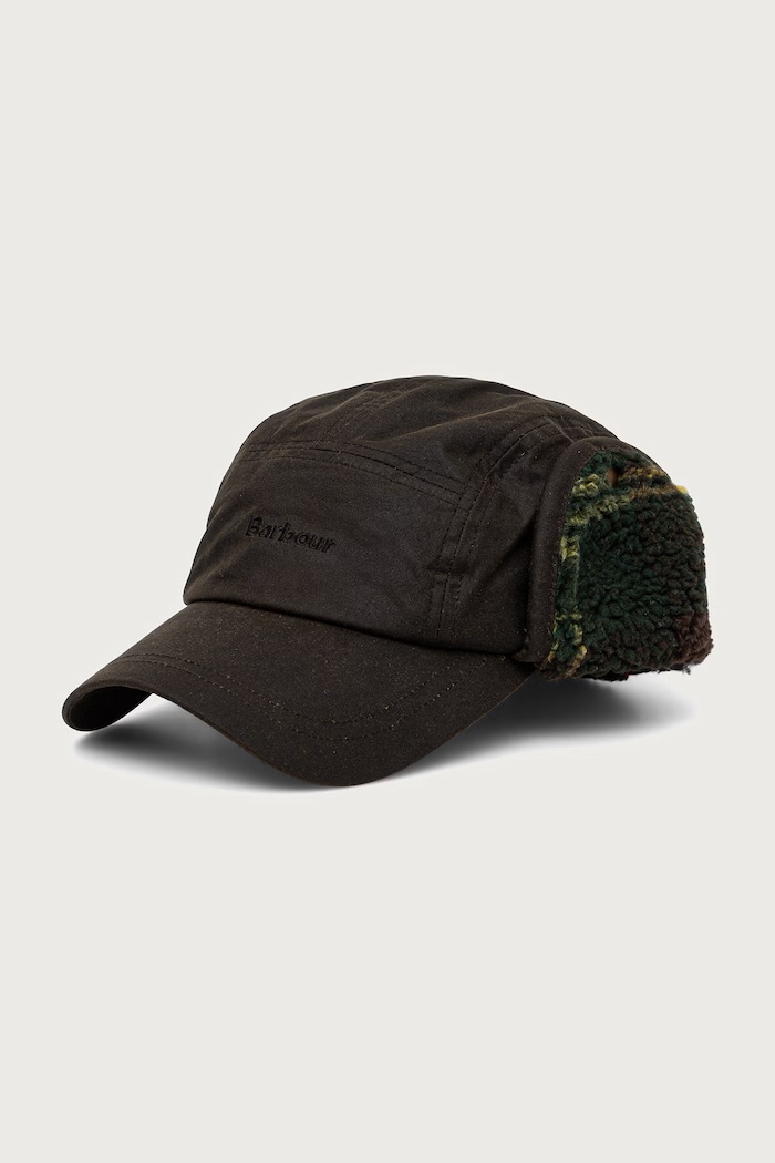Barbour Czapka uszatka męska bawełniana zielony MHA0981